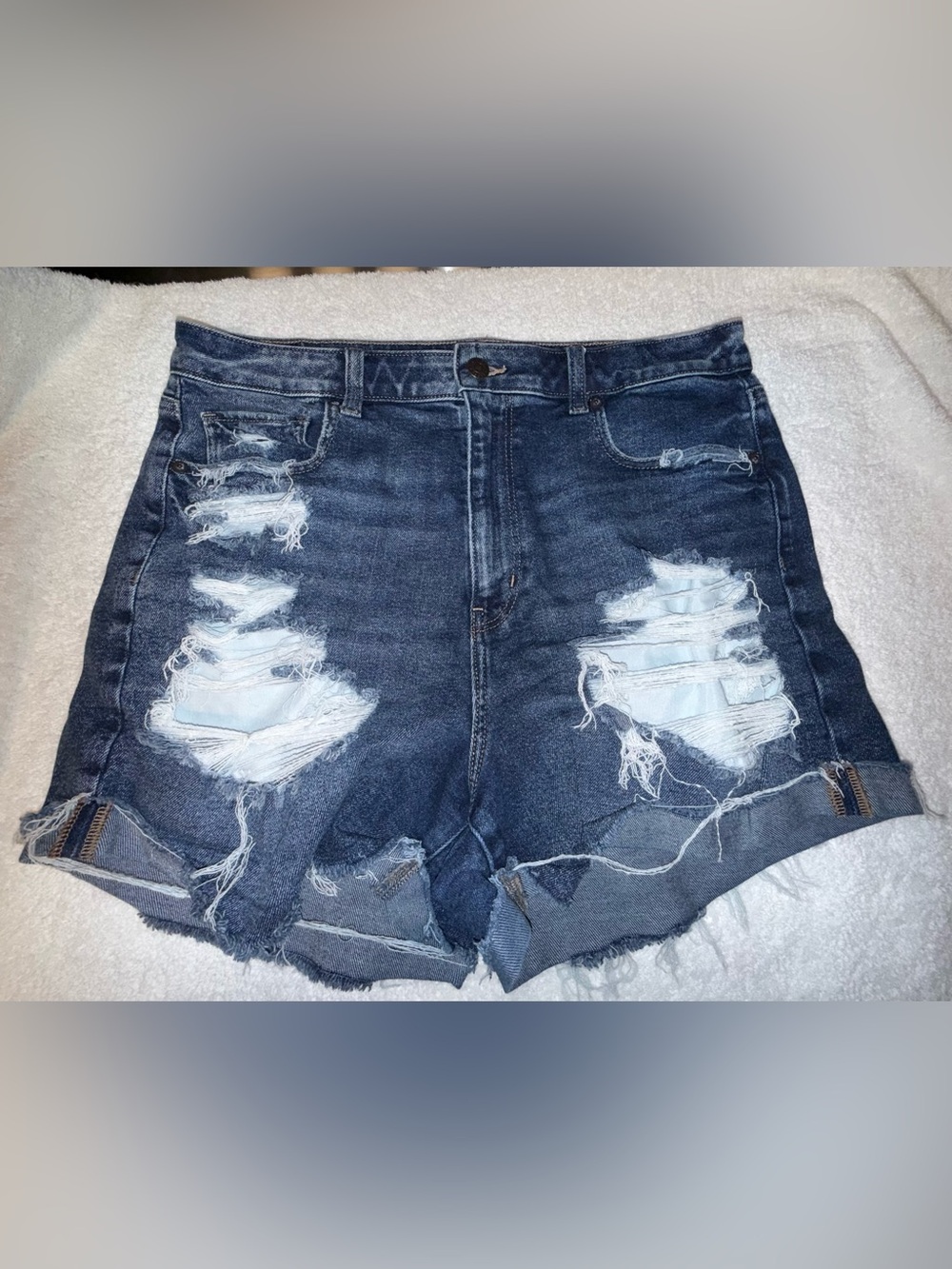 American Eagle Outfitters‎ Distressed Dark Denim Shorts Size 14 Mom Shorts